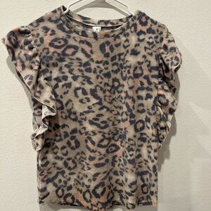 Fleece Leopard Print Ruffle Sleeve Top Size S by Westmoon